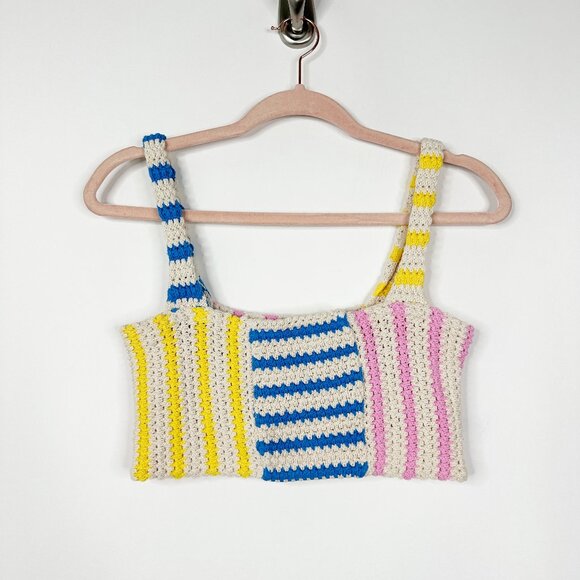 2/$24 ZARA Crochet Knit Cropped Tank Top Multi Striped Small #A0642 - Picture 3 of 8